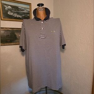 VINTAGE LACOSTE Knit White & Dark blue Polo Shirt  Mens XXL 28" Long